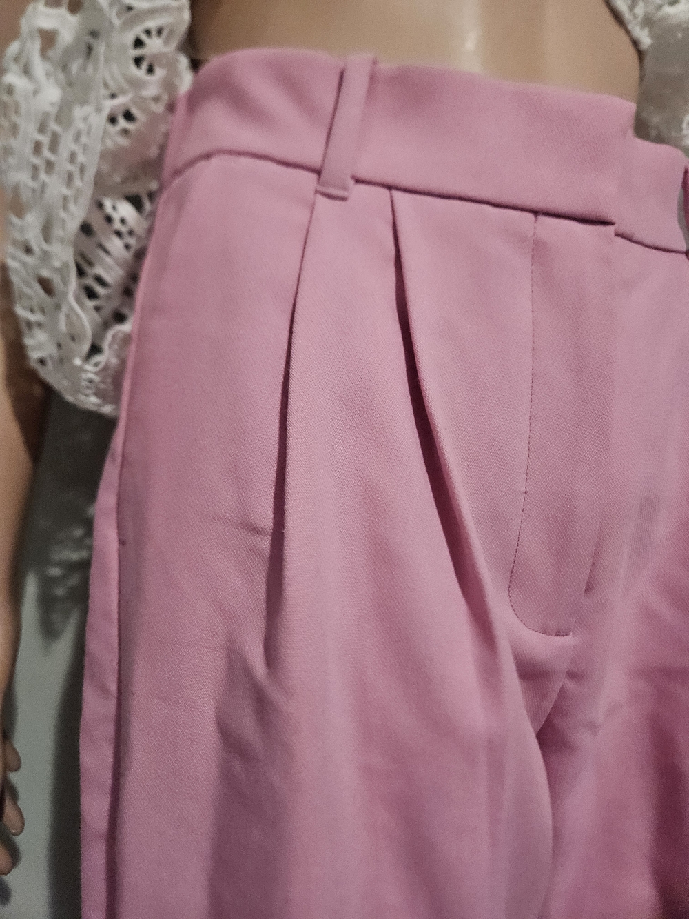 Abercrombie Sloane Pink Wide Leg Trousers High Rise Tailored Pants 27/4 Short - Picture 13 of 16